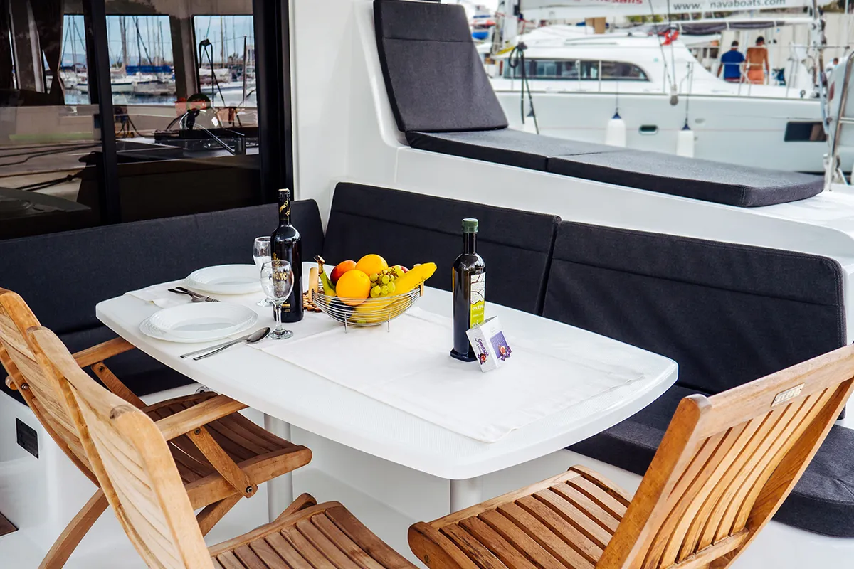 Deck of LEGGIERO, a Lagoon 42 catamaran at Općina Rogoznica, Croatia