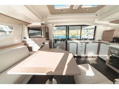 Salon of Blue Mandarin, a Fountaine Pajot Tanna 47 catamaran at Olbia, Italy