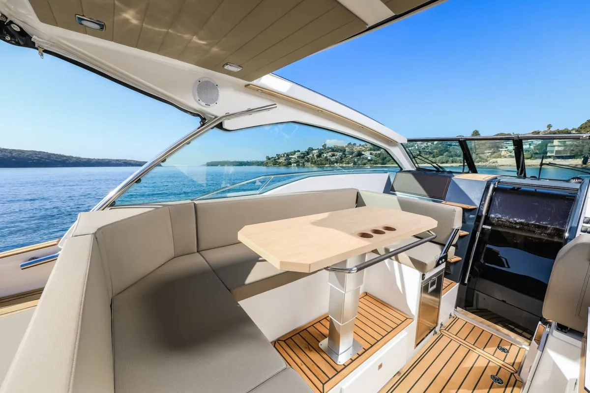 Deck of Mačka Monika, a Flipper 900 ST motor yacht at Pirovac, Croatia