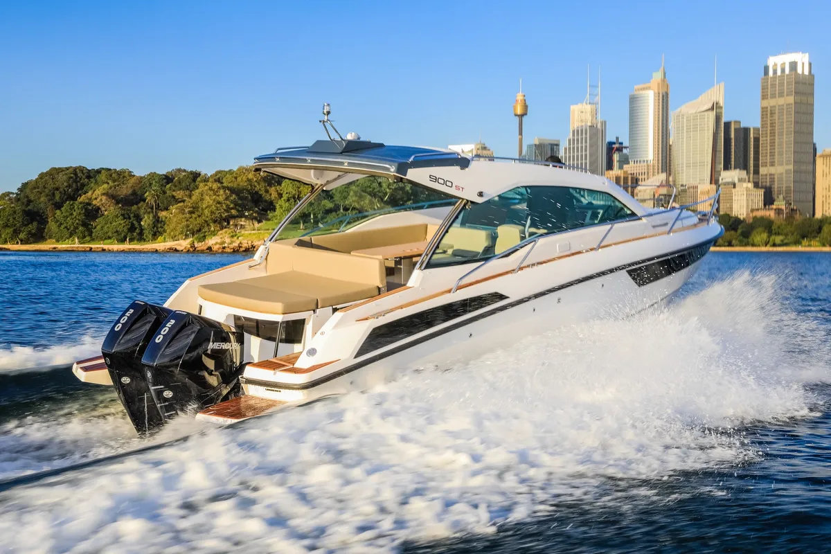Exterior view of Mačka Monika, a Flipper 900 ST motor yacht at Pirovac, Croatia