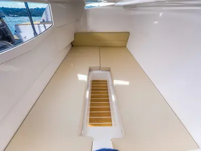 Cabin on Mačka Monika, a Flipper 900 ST motor yacht at Pirovac, Croatia