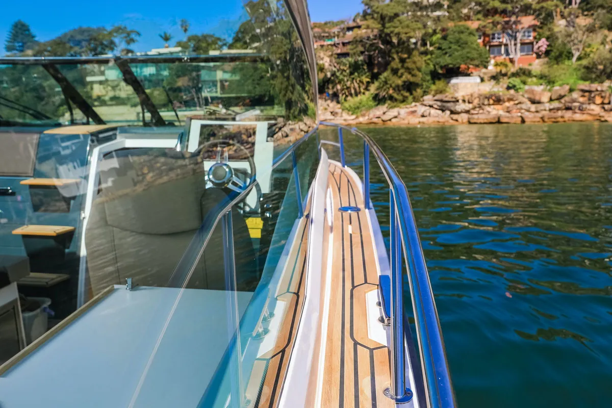 Deck of Mačka Monika, a Flipper 900 ST motor yacht at Pirovac, Croatia