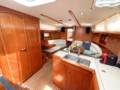 Salon of Azure, a Jeanneau Sun Odyssey 40.3 sailboat at Radovići, Montenegro