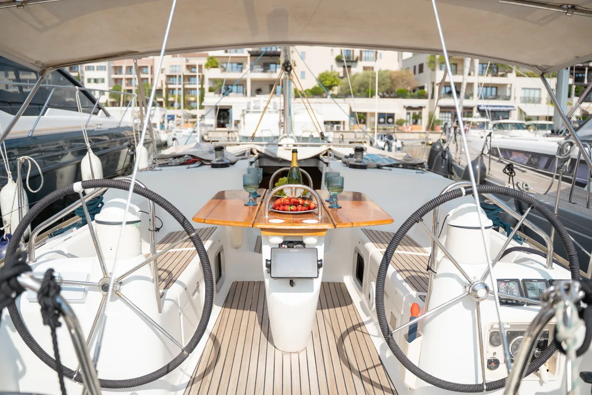 Cockpit of Azure, a Jeanneau Sun Odyssey 40.3 sailboat at Radovići, Montenegro