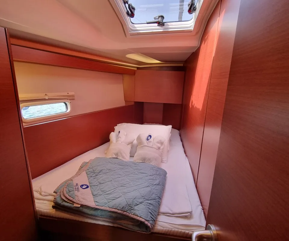 Cabin on Melusine, a Hanse 458 sailboat at Lavrion, Greece