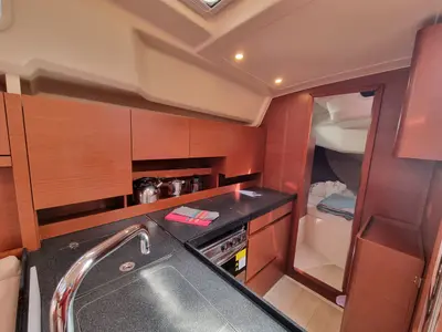 Galley of Melusine, a Hanse 458 sailboat at Lavrion, Greece