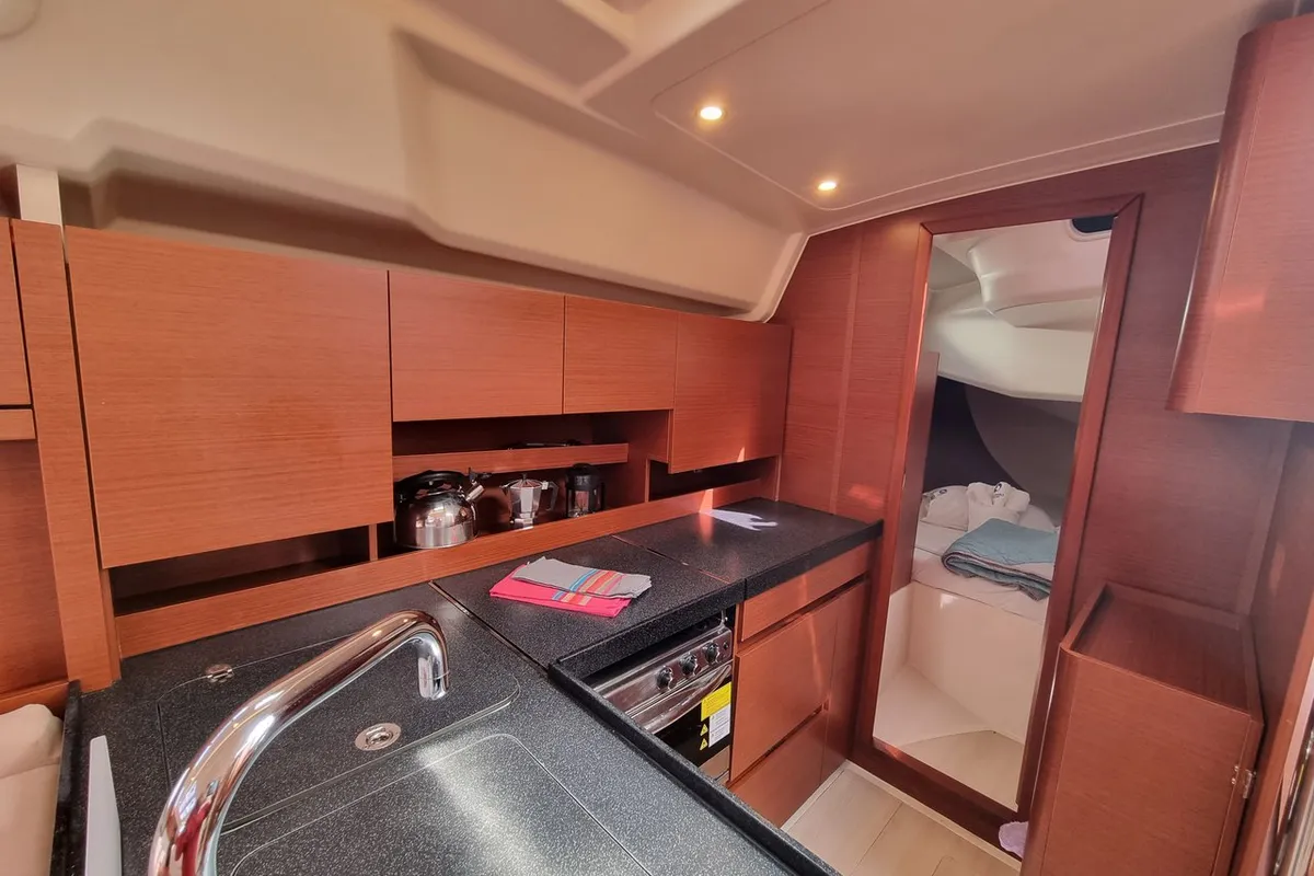 Galley of Melusine, a Hanse 458 sailboat at Lavrion, Greece