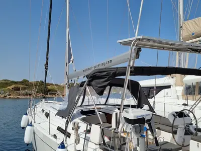 Deck of Melusine, a Hanse 458 sailboat at Lavrion, Greece