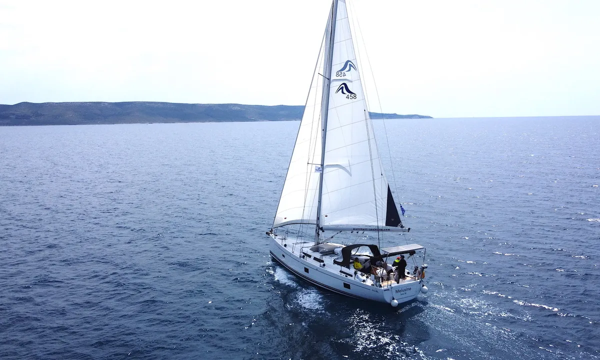 Cabin on Melusine, a Hanse 458 sailboat at Lavrion, Greece