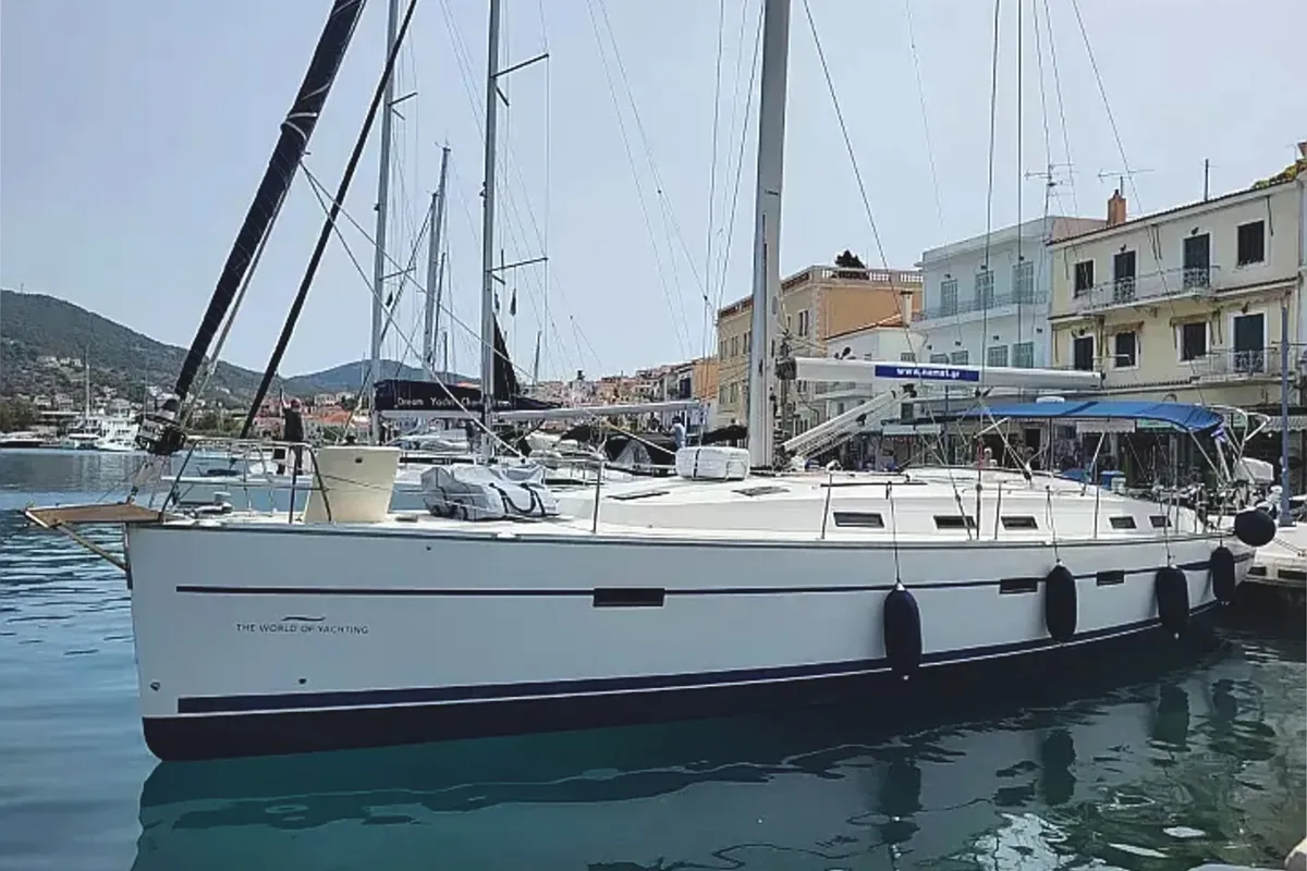 Exterior view of Bela Vila, a Bavaria Cruiser 50 sailboat at Athens, Marina Delta Kallithea, Greece