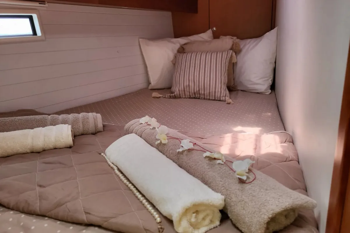 Cabin on Bela Vila, a Bavaria Cruiser 50 sailboat at Athens, Marina Delta Kallithea, Greece