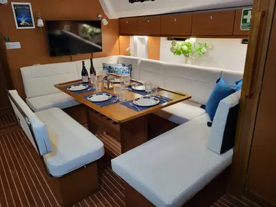 Salon of Bela Vila, a Bavaria Cruiser 50 sailboat at Athens, Marina Delta Kallithea, Greece