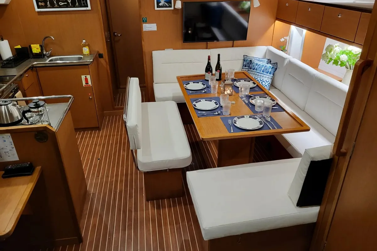 Salon of Bela Vila, a Bavaria Cruiser 50 sailboat at Athens, Marina Delta Kallithea, Greece