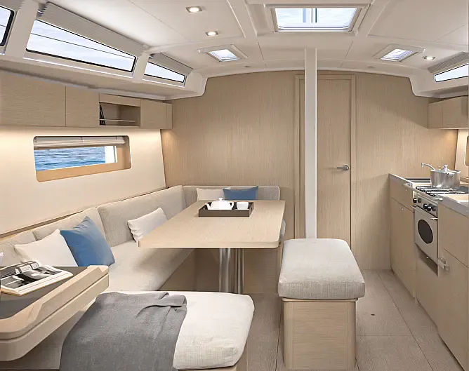 Salon of Mercator, a Beneteau Oceanis 37.1 sailboat at Municipal Unit of Lefkada, Greece