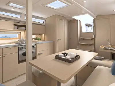 Salon of Mercator, a Beneteau Oceanis 37.1 sailboat at Municipal Unit of Lefkada, Greece