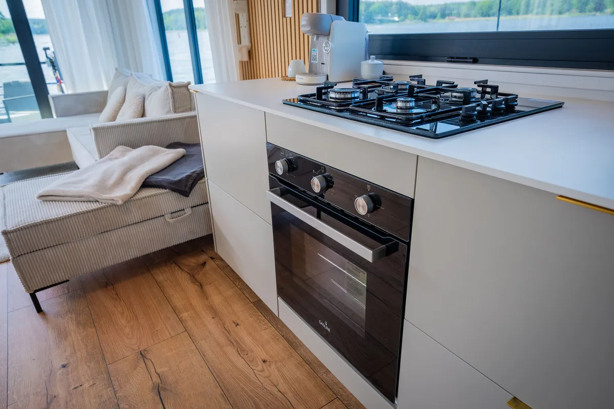 Galley of Pina, a Woma D13 motorboat at Fürstenberg/Havel, Germany