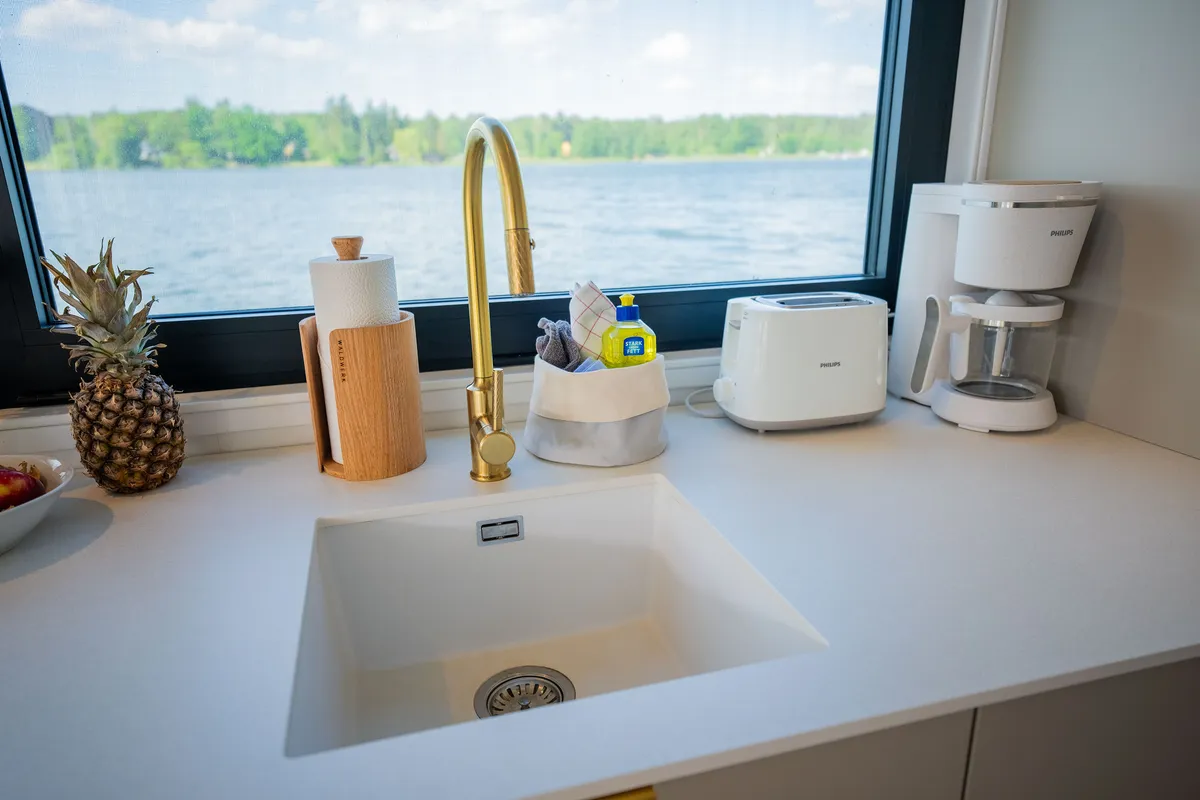Galley of Pina, a Woma D13 motorboat at Fürstenberg/Havel, Germany