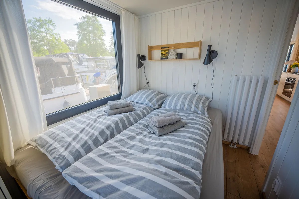 Cabin on Pina, a Woma D13 motorboat at Fürstenberg/Havel, Germany