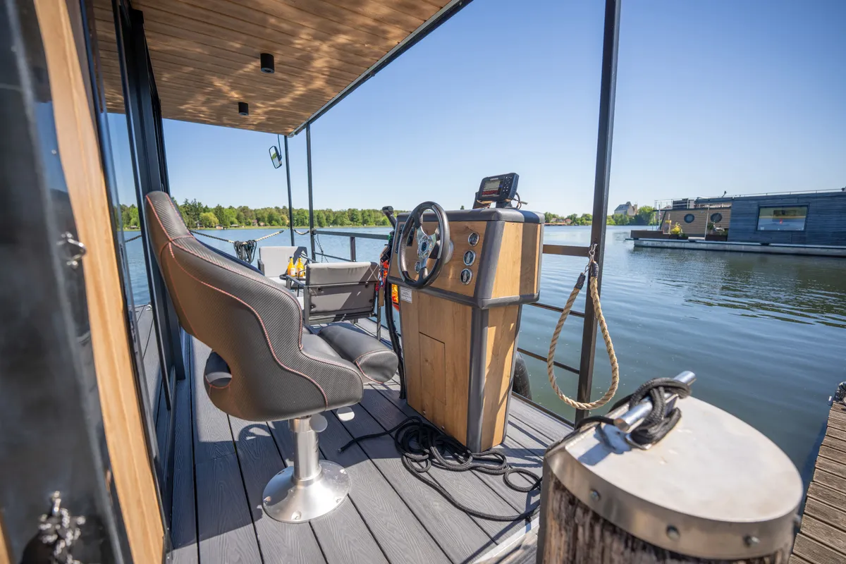 Cockpit of Pina, a Woma D13 motorboat at Fürstenberg/Havel, Germany