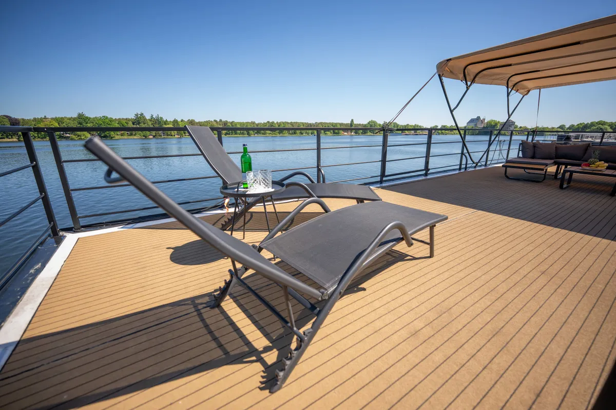 Deck of Pina, a Woma D13 motorboat at Fürstenberg/Havel, Germany