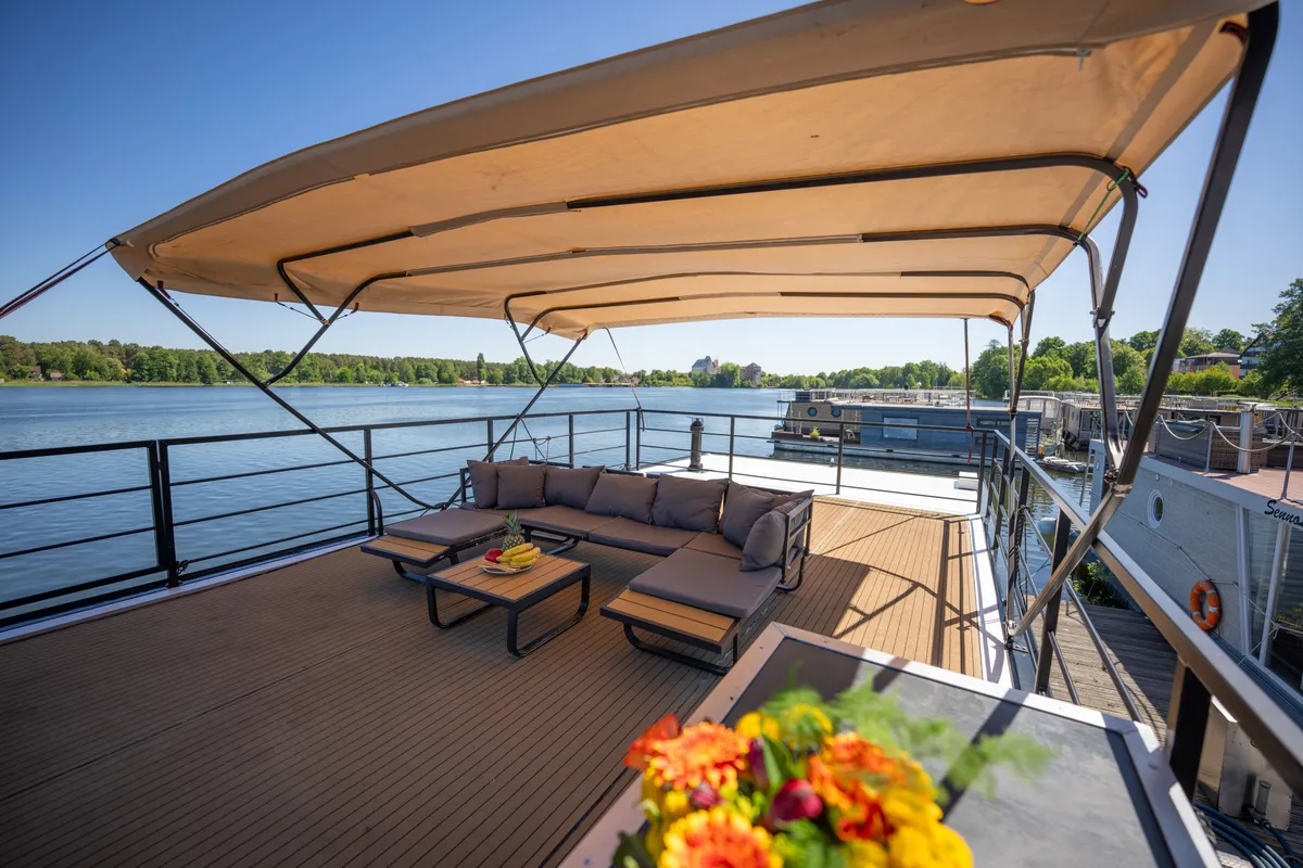Deck of Pina, a Woma D13 motorboat at Fürstenberg/Havel, Germany