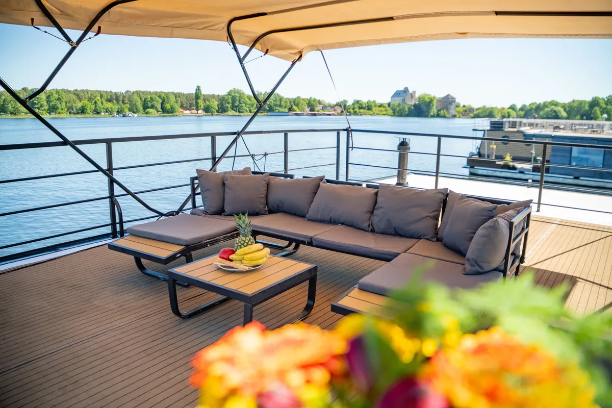 Deck of Pina, a Woma D13 motorboat at Fürstenberg/Havel, Germany