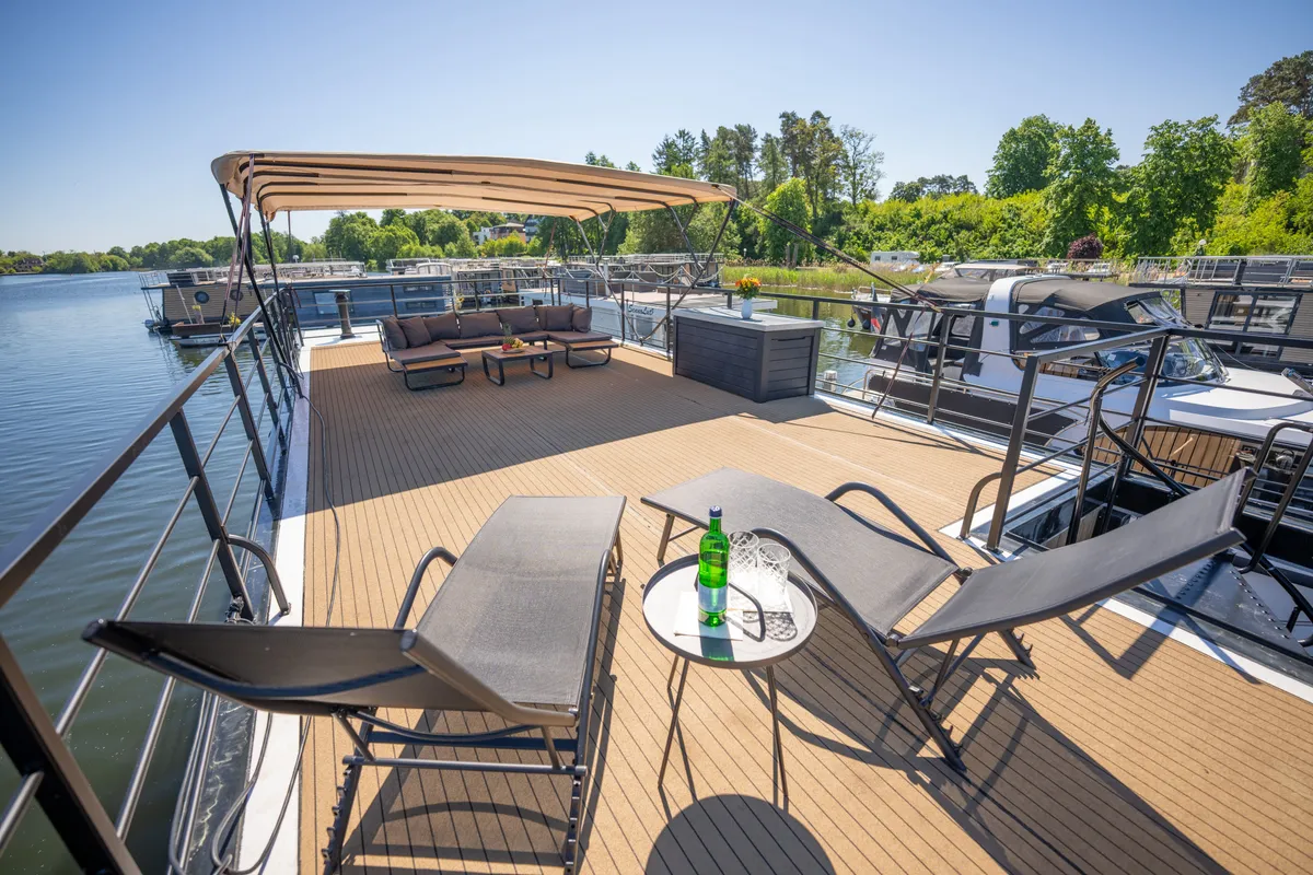 Deck of Pina, a Woma D13 motorboat at Fürstenberg/Havel, Germany
