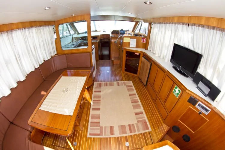 Salon of Royal, a Yaretti 1910 motor yacht at Primošten, Croatia