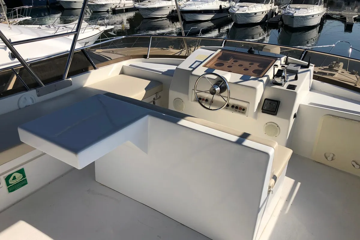 Cockpit of Royal, a Yaretti 1910 motor yacht at Primošten, Croatia