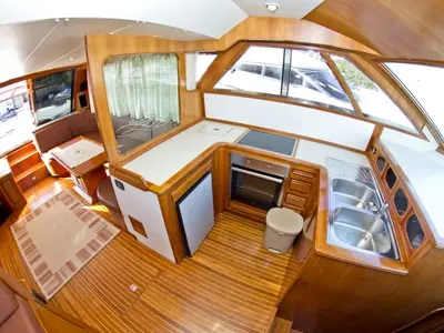 Galley of Royal, a Yaretti 1910 motor yacht at Primošten, Croatia