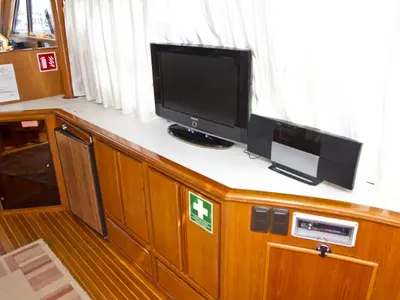 Salon of Royal, a Yaretti 1910 motor yacht at Primošten, Croatia