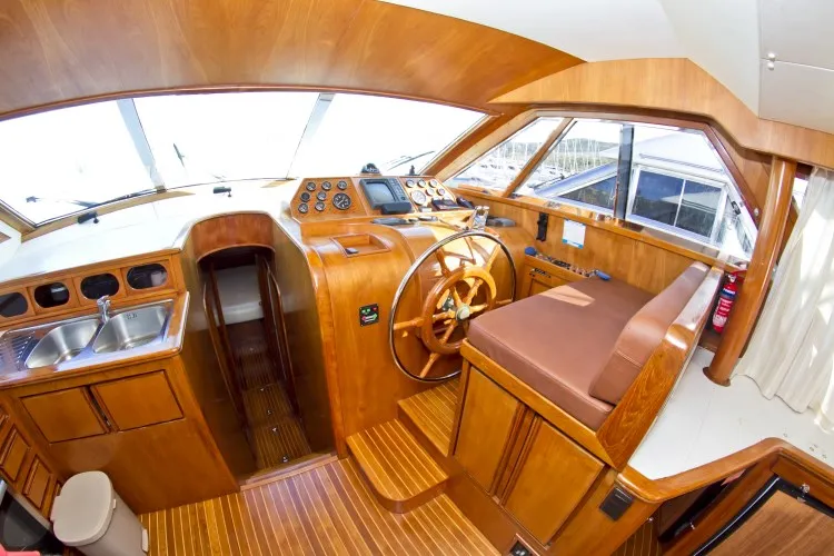 Cockpit of Royal, a Yaretti 1910 motor yacht at Primošten, Croatia