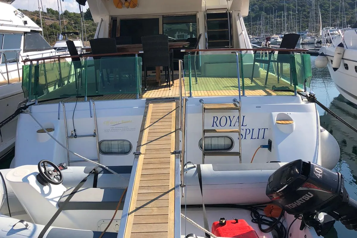 Deck of Royal, a Yaretti 1910 motor yacht at Primošten, Croatia