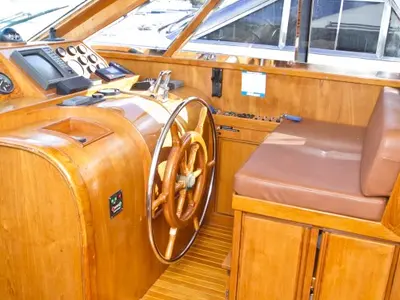 Cockpit of Royal, a Yaretti 1910 motor yacht at Primošten, Croatia
