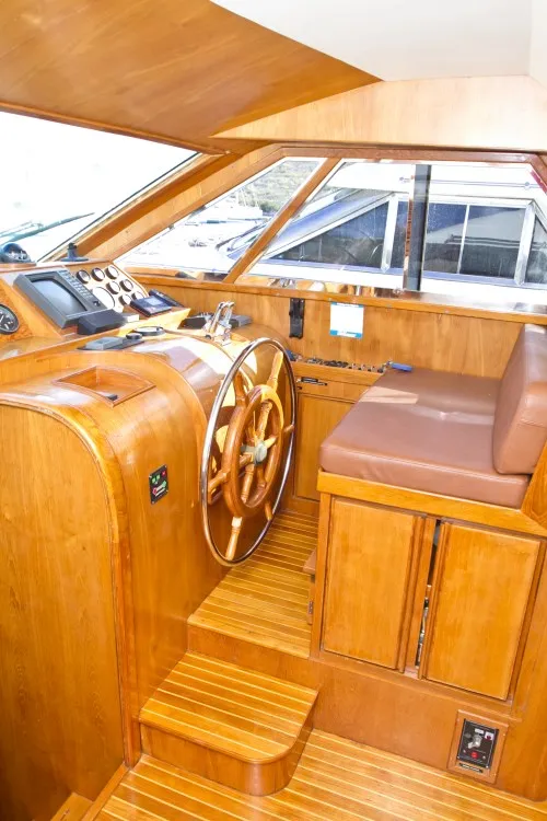 Cockpit of Royal, a Yaretti 1910 motor yacht at Primošten, Croatia