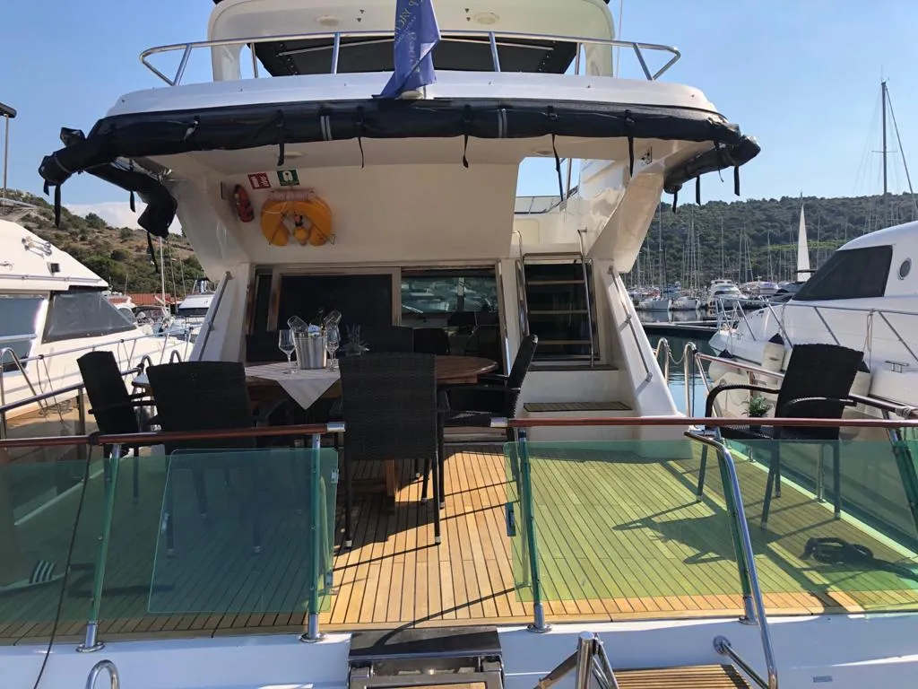 Deck of Royal, a Yaretti 1910 motor yacht at Primošten, Croatia
