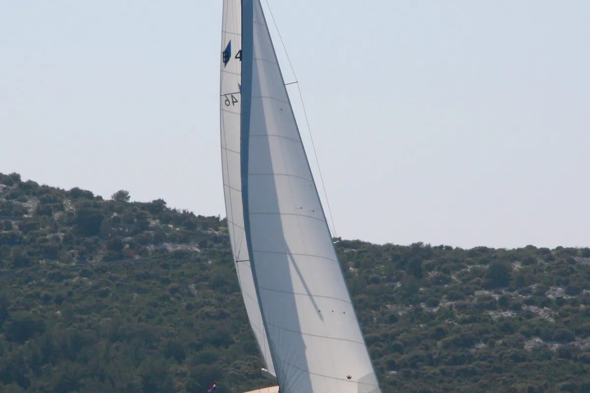 Exterior view of Beef, a Bavaria Cruiser 46 sailboat at Grad Pula, Croatia