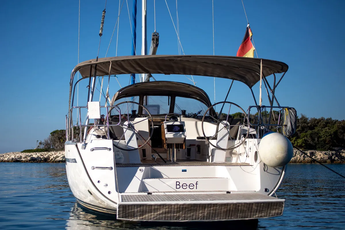 Exterior view of Beef, a Bavaria Cruiser 46 sailboat at Grad Pula, Croatia
