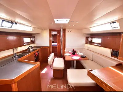 Salon of Melinda, a Beneteau Oceanis 45 sailboat at Municipal Unit of Lefkada, Greece