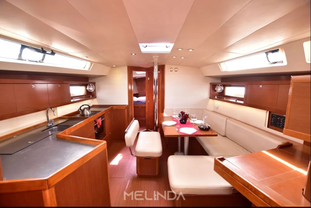 Salon of Melinda, a Beneteau Oceanis 45 sailboat at Municipal Unit of Lefkada, Greece