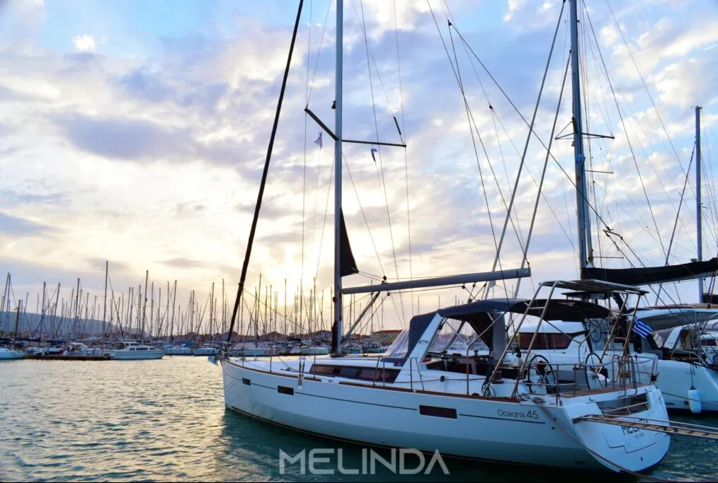Exterior view of Melinda, a Beneteau Oceanis 45 sailboat at Municipal Unit of Lefkada, Greece