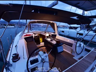 Cockpit of Melinda, a Beneteau Oceanis 45 sailboat at Municipal Unit of Lefkada, Greece