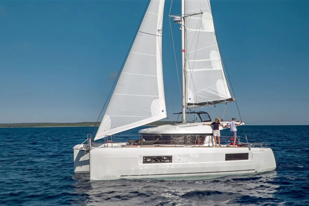Exterior view of Solentia, a Lagoon 40 catamaran at Rogač, Croatia