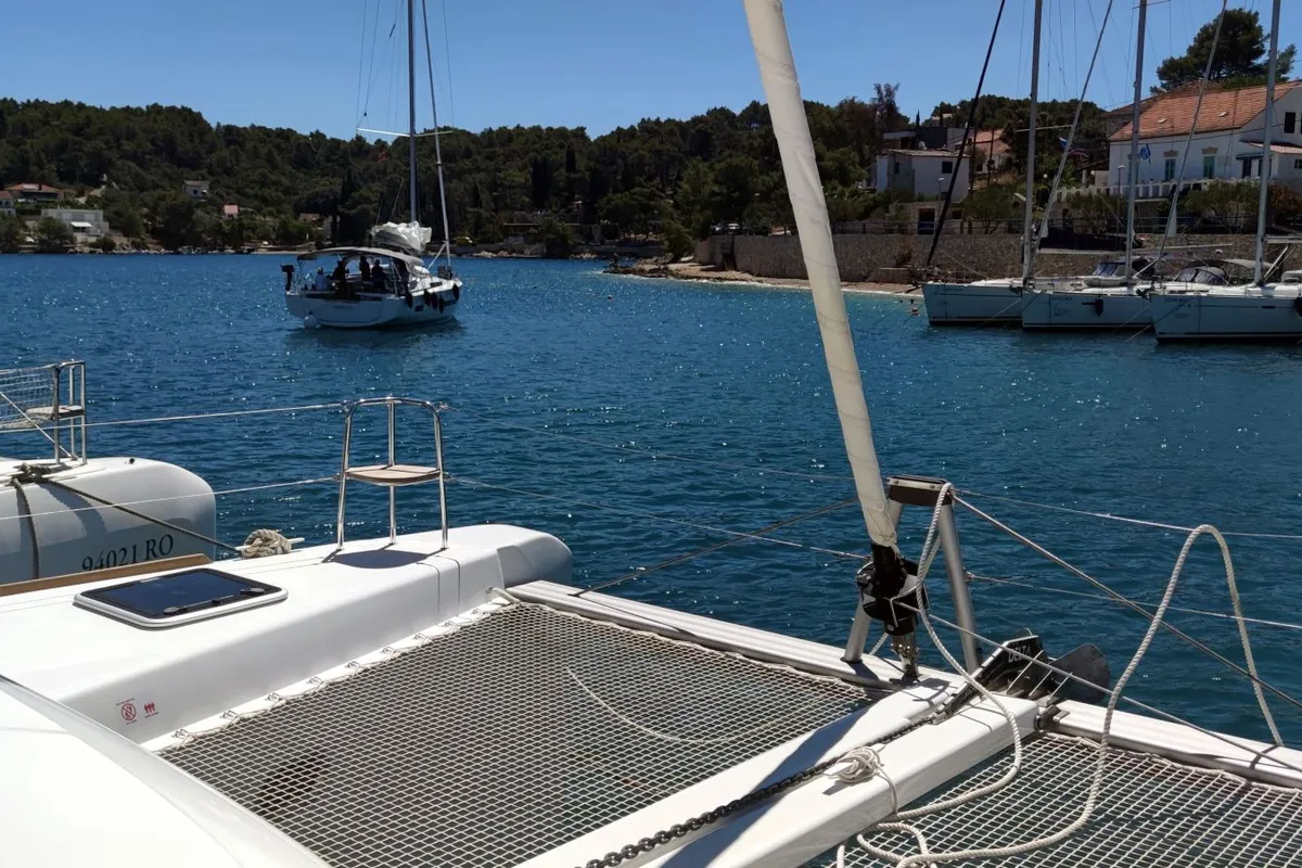 Deck of Solentia, a Lagoon 40 catamaran at Rogač, Croatia