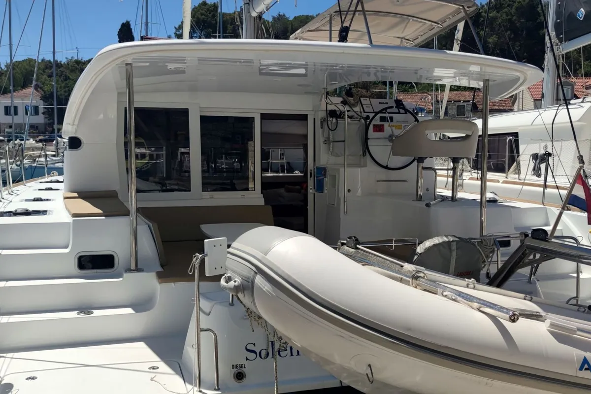 Exterior view of Solentia, a Lagoon 40 catamaran at Rogač, Croatia