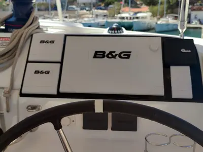 Cockpit of Solentia, a Lagoon 40 catamaran at Rogač, Croatia