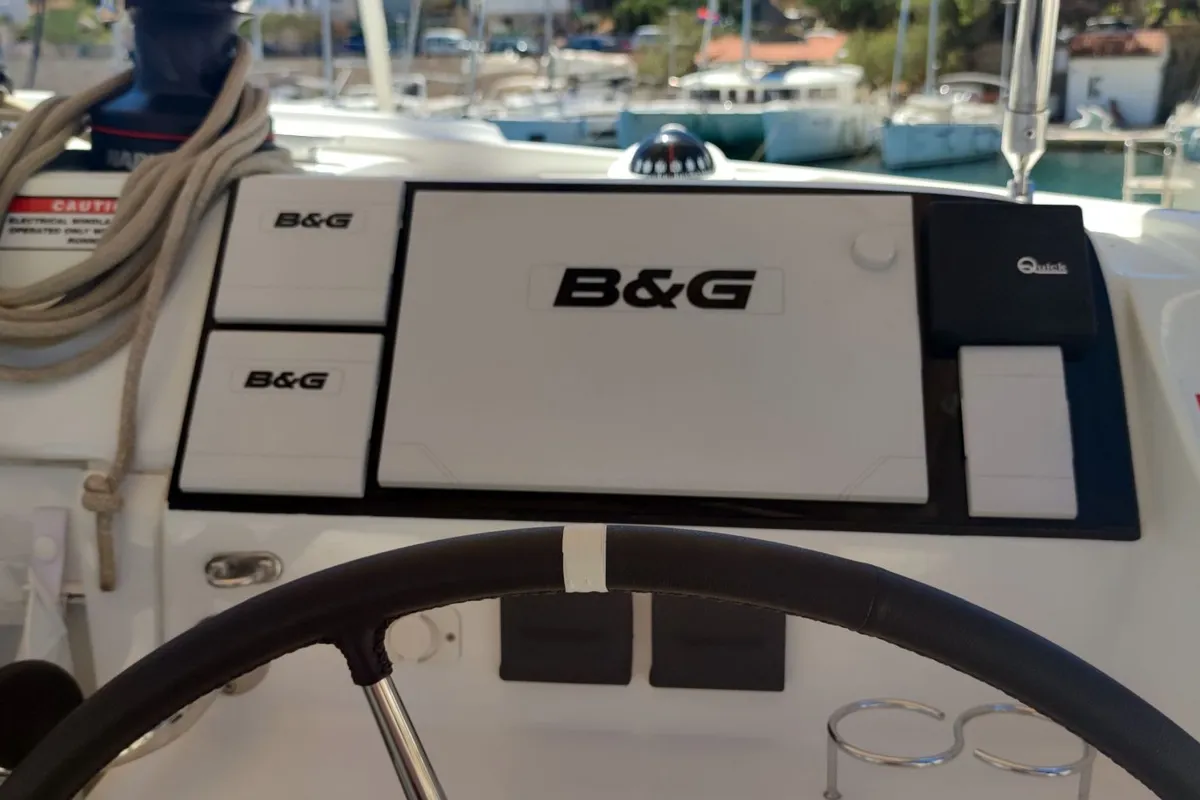 Cockpit of Solentia, a Lagoon 40 catamaran at Rogač, Croatia