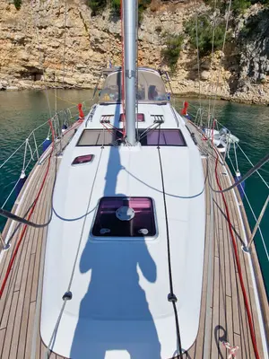 Deck of Aurora, a Jeanneau Sun Odyssey 45DS sailboat at Volos, Greece
