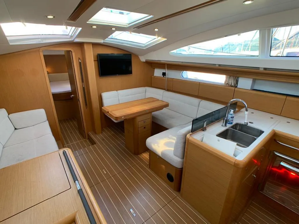 Salon of Aurora, a Jeanneau Sun Odyssey 45DS sailboat at Volos, Greece