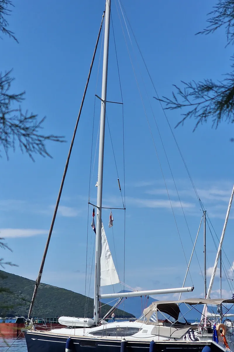 Exterior view of Aurora, a Jeanneau Sun Odyssey 45DS sailboat at Volos, Greece
